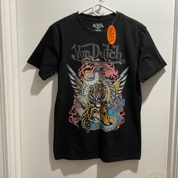 Von Dutch Tops - NWT Von Dutch Tiger Snake Bling Logo Graphics Punk Goth Festival Tee T-Shirt S